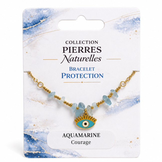Bracelet Protection en Aigue-Marine AA – Mauvais Œil