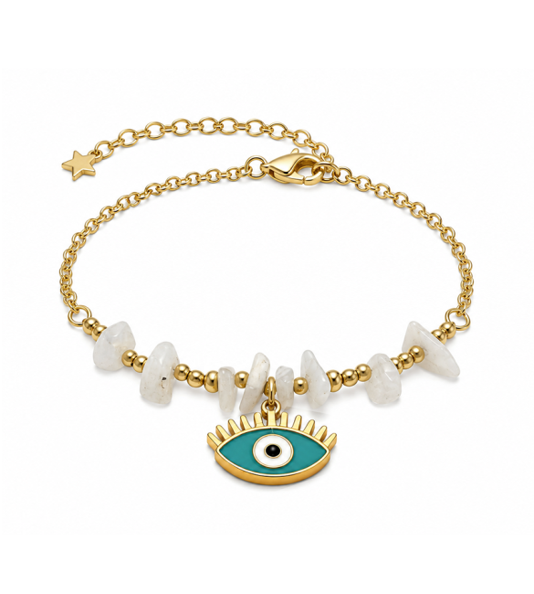 Bracelet Protection en Pierre de Lune Blanche A – Mauvais Œil chez Arabesk|fr