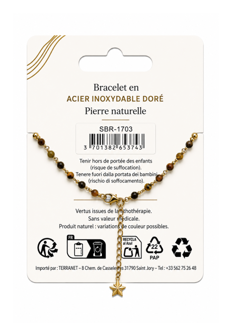 Bracelet Énergie en Œil de Tigre – Perles Dorées chez Arabesk|fr