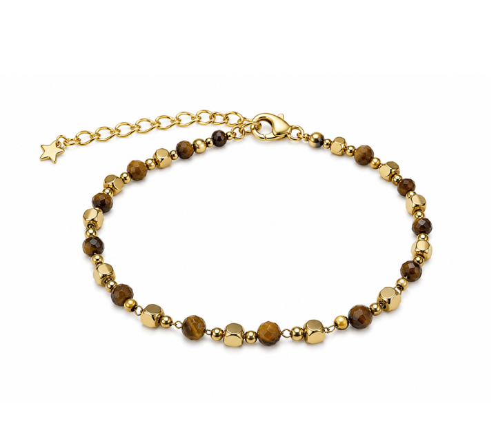 Bracelet Énergie en Œil de Tigre A – Perles Dorées
