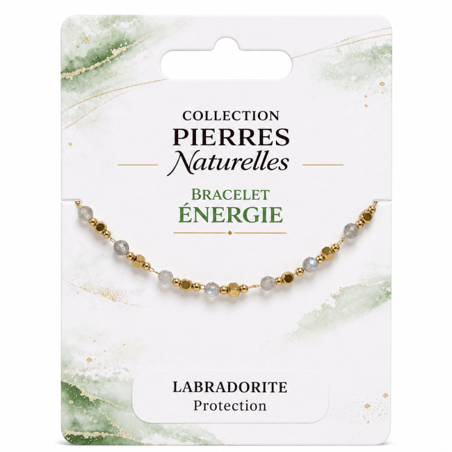 Bracelet Énergie en Labradorite AA – Perles Dorées