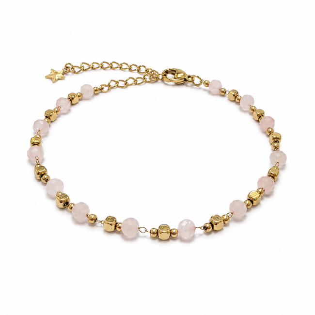 Bracelet Énergie en Quartz Rose AB – Perles Dorées chez Arabesk|fr