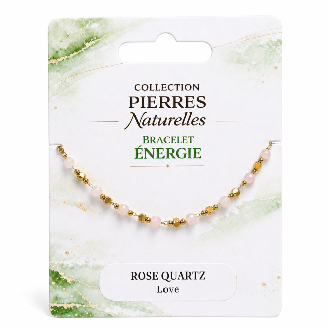 Bracelet Énergie en Quartz Rose AB – Perles Dorées