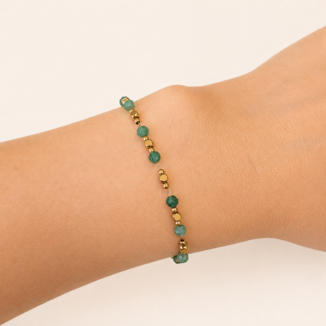 Bracelet Énergie en Aventurine Verte A – Perles Dorées