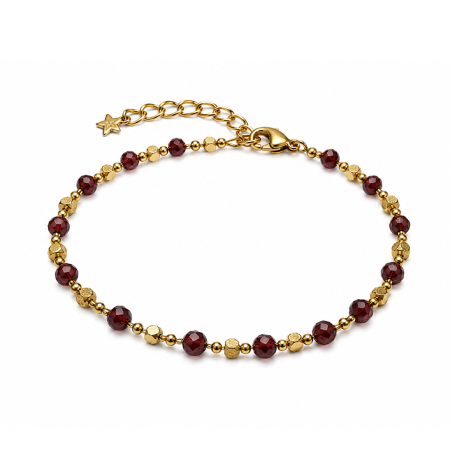 Bracelet Énergie en Grenat AA – Perles Dorées