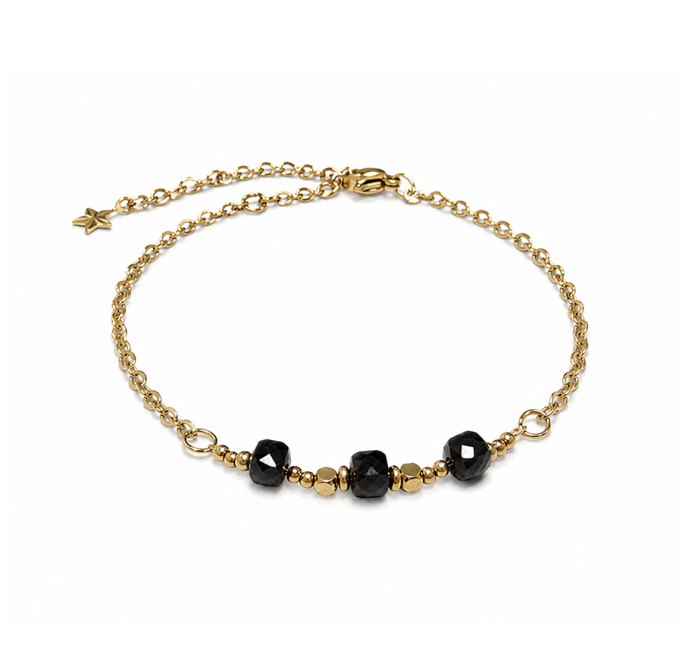 Bracelet Chance en Tourmaline Noire A – Perles Carrées Facettées chez Arabesk|fr