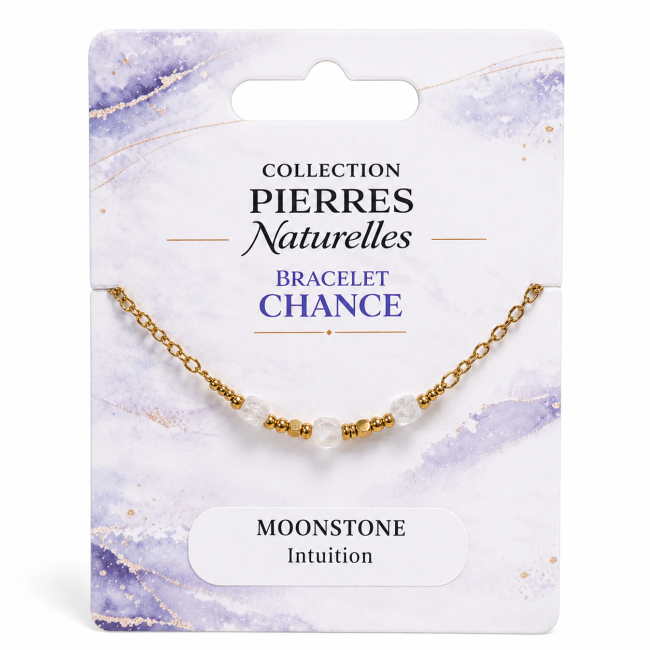 Bracelet Chance en Pierre de Lune Blanche A+ – Perles Carrées Facettées