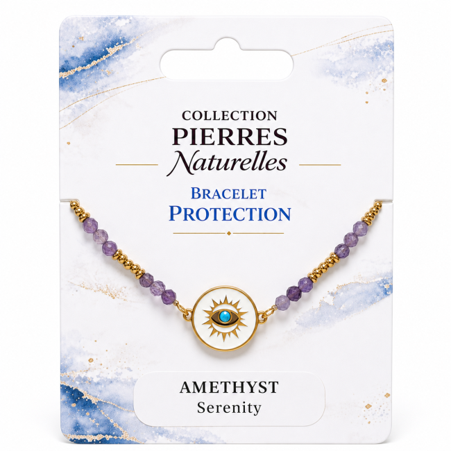 Bracelet Protection en Améthyste A – Médaillon Œil Protecteur