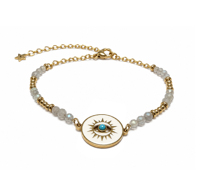 Bracelet Protection en Labradorite A – Médaillon Œil Protecteur