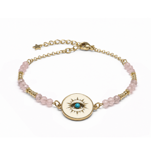 Bracelet Protection en Quartz Rose A – Médaillon Œil Protecteur chez Arabesk|fr