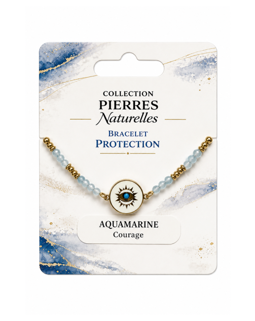Bracelet Protection en Aigue-Marine – Médaillon Œil Protecteur chez Arabesk