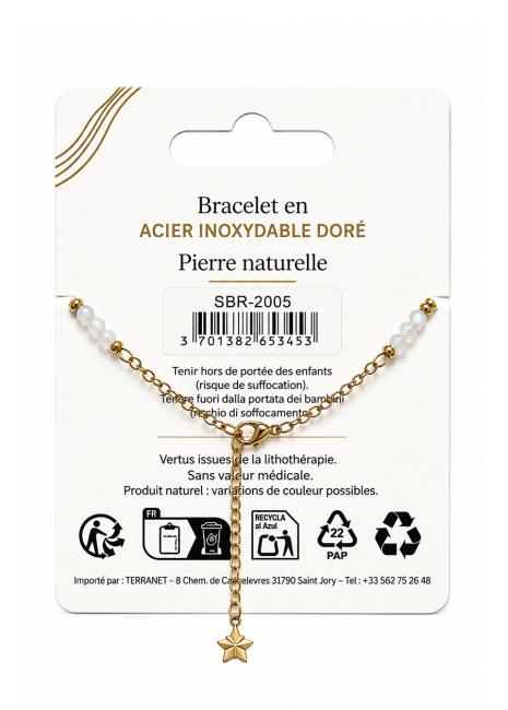 Bracelet Protection en Pierre de Lune Blanche – Médaillon Œil Protecteur chez Arabesk|fr