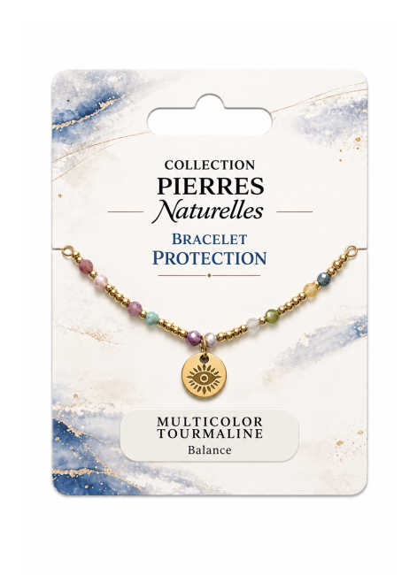 Bracelet Protection en Tourmaline Multicolore – Œil Protecteur chez Arabesk