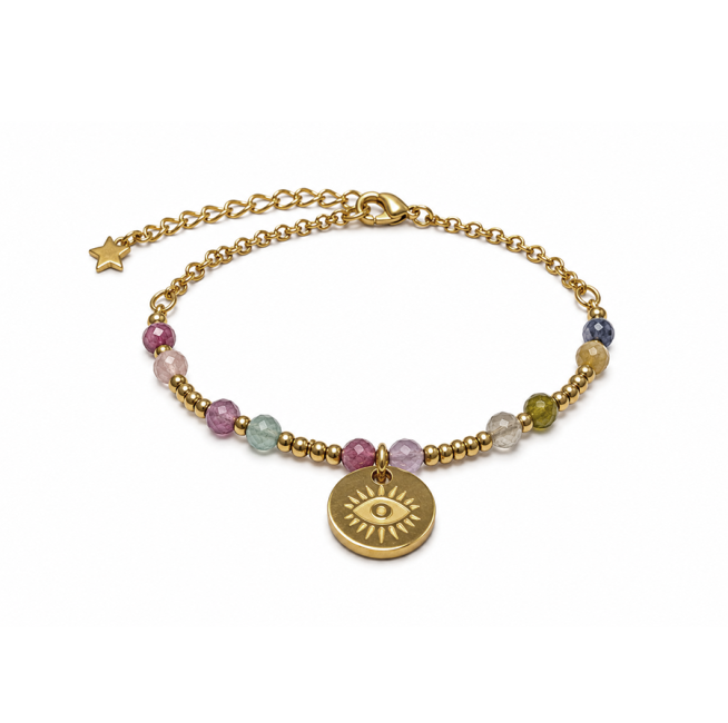 Bracelet Protection en Tourmaline Multicolore A– Œil Protecteur
