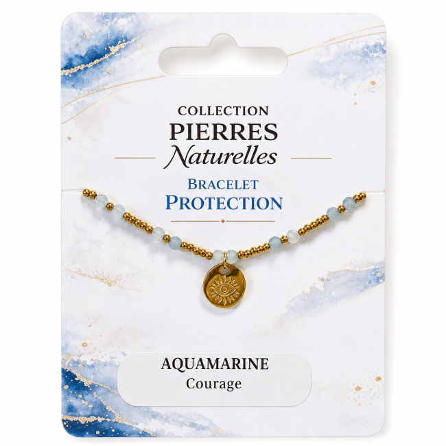 Bracelet Protection en Aigue-Marine AA – Œil Protecteur