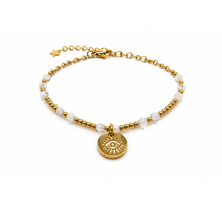 Bracelet Protection en Pierre de Lune Blanche AA – Œil Protecteur chez Arabesk|fr