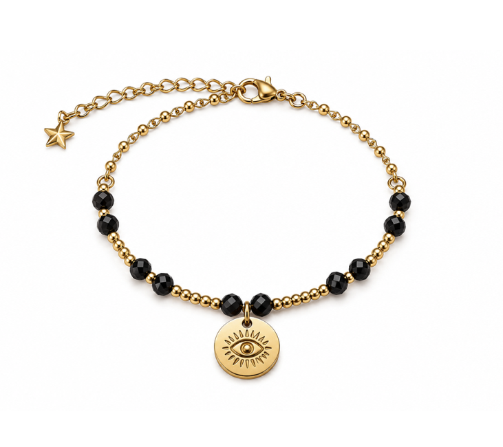 Bracelet Protection en Spinelle Noir A – Œil Protecteur