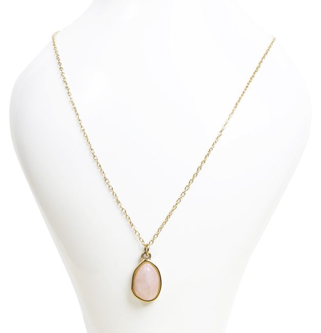 Collier Acier Inoxydable Doré avec Pendentif Géomètrique Quartz Rose AA 15mm