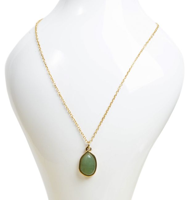 Collier Acier Inoxydable Doré avec Pendentif Géomètrique Aventurine Verte A 15mm