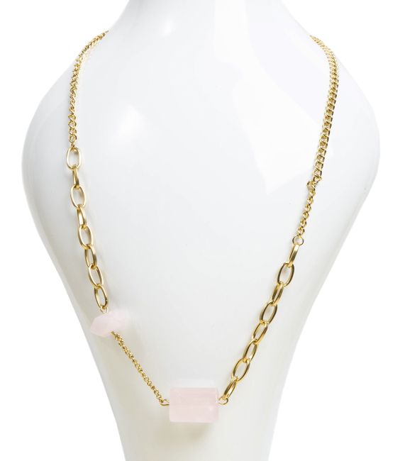 Collier Acier Inoxydable Doré Quartz Rose A