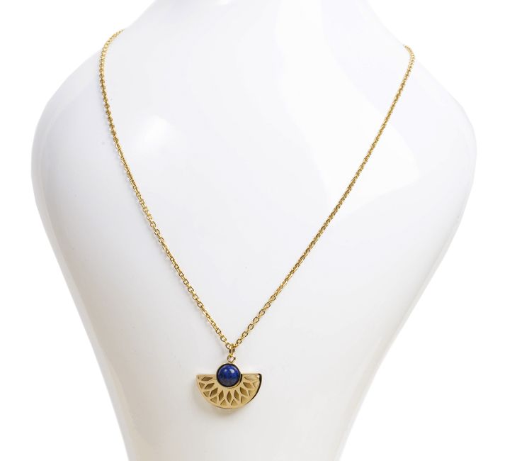 Collier Acier Inoxydable avec Pendentif Aztèque Lapis Lazuli AA 6mm