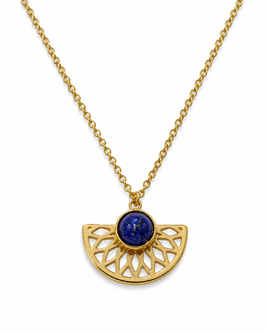 Collier Acier Inoxydable Doré Pendentif Aztèque Lapis-Lazuli AA 6mm chez Arabesk|fr