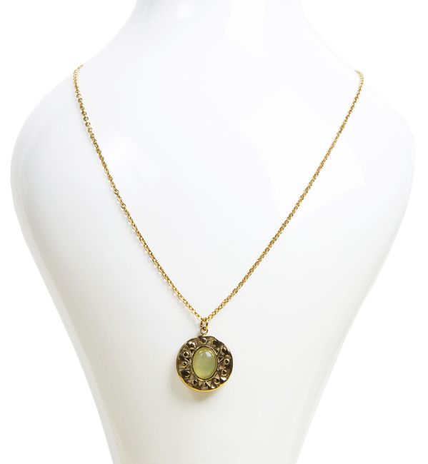 Collier Acier Inoxydable Doré avec Pendentif Rond Aventurine Verte A