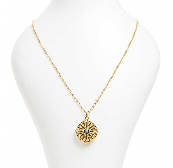 Collier Acier Inoxydable Doré Soleil Turquénite A chez Arabesk|fr