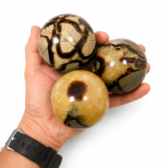3 Sphères en Septaria poli 1.340kg chez Arabesk