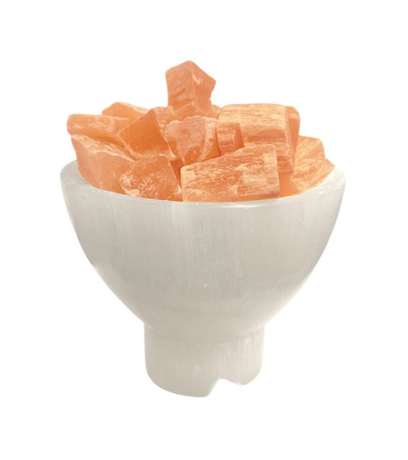 Lampe en Sélénite Bol avec Galets de Sélénite Orange 19cm 2-3Kg
