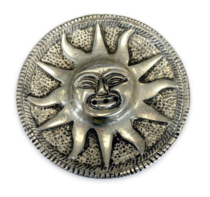 Porte encens métal blanc rond antique soleil 9cm