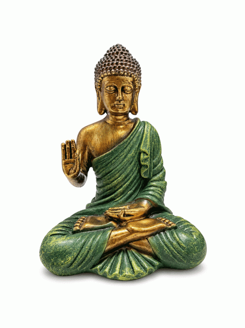 Statue Bouddha Abhaya Verte en Résine 13 cm chez Arabesk