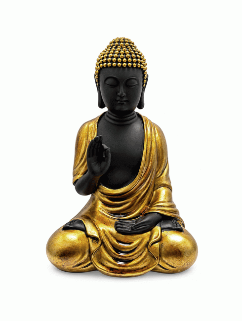 Statue Bouddha Abhaya Noir et Doré en Résine 16 cm chez Arabesk