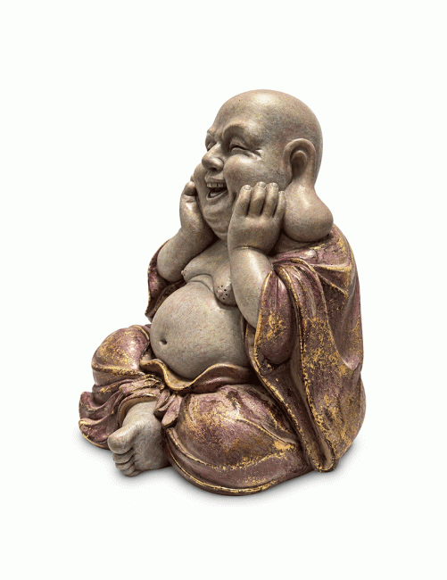 Statue Bouddha Rieur Mauve Patiné et Or en Résine 26 cm chez Arabesk|fr