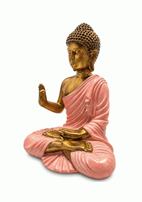 Statue Bouddha Abhaya Rose et Dorée en Résine 23 cm chez Arabesk|fr