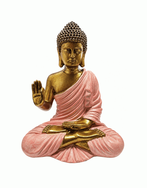 Statue Bouddha Abhaya Rose et Dorée en Résine 31 cm chez Arabesk