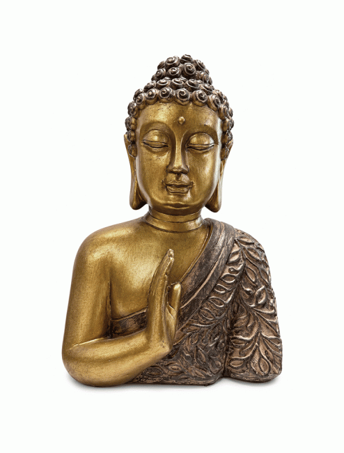 Buste Bouddha Doré et Effet Bois en Résine 25 cm chez Arabesk