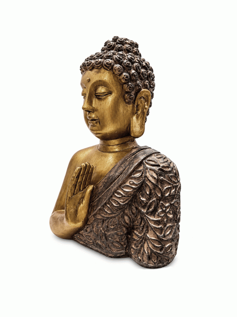 Buste Bouddha Doré et Effet Bois en Résine 25 cm chez Arabesk|fr