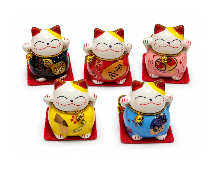 Set de 5 Chats Porte-Bonheur Maneki-neko en Résine 5 cm
