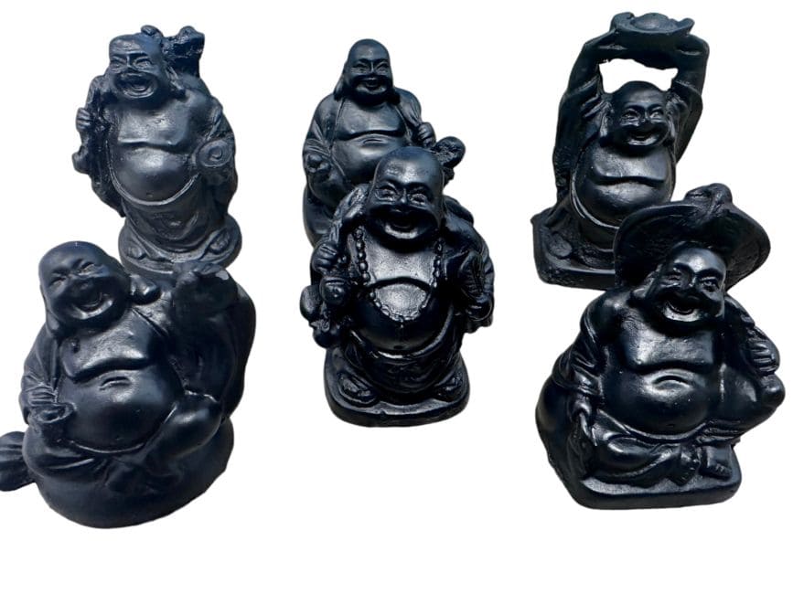 Set mit 6 schwarzen Buddhas Harz 5cm