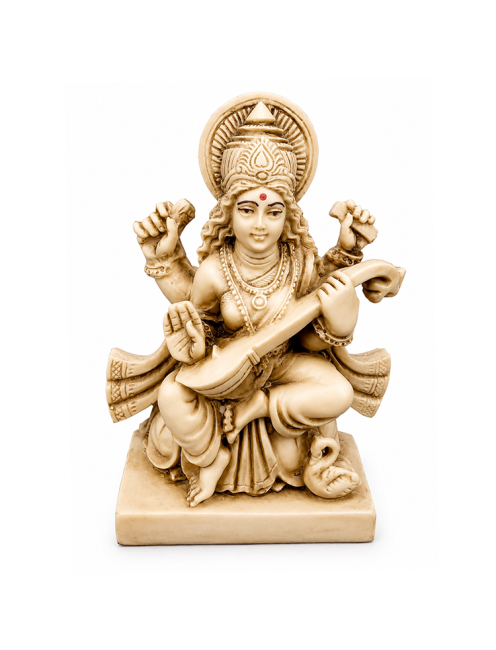 Statuette Déesse Saraswati en Résine Ivoire 11cm chez Arabesk