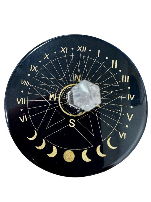 Plaque Onyx noir pentacle avec cristal de roche 8cm