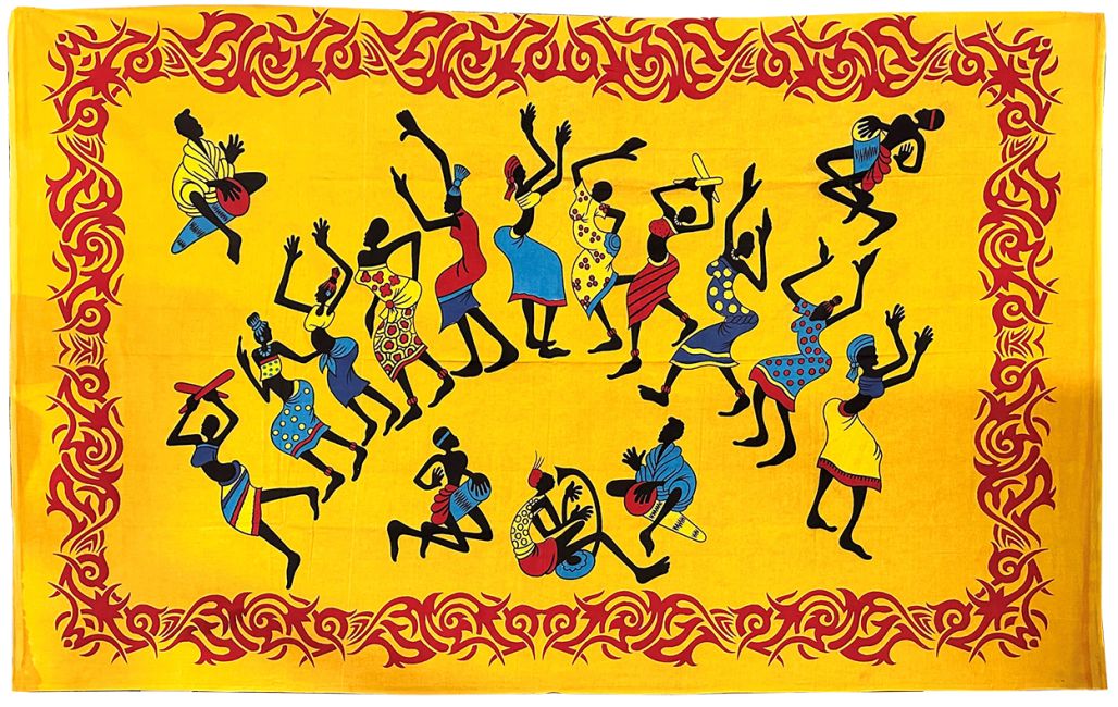 Gelber Wandteppich mit afrikanischen Tänzern