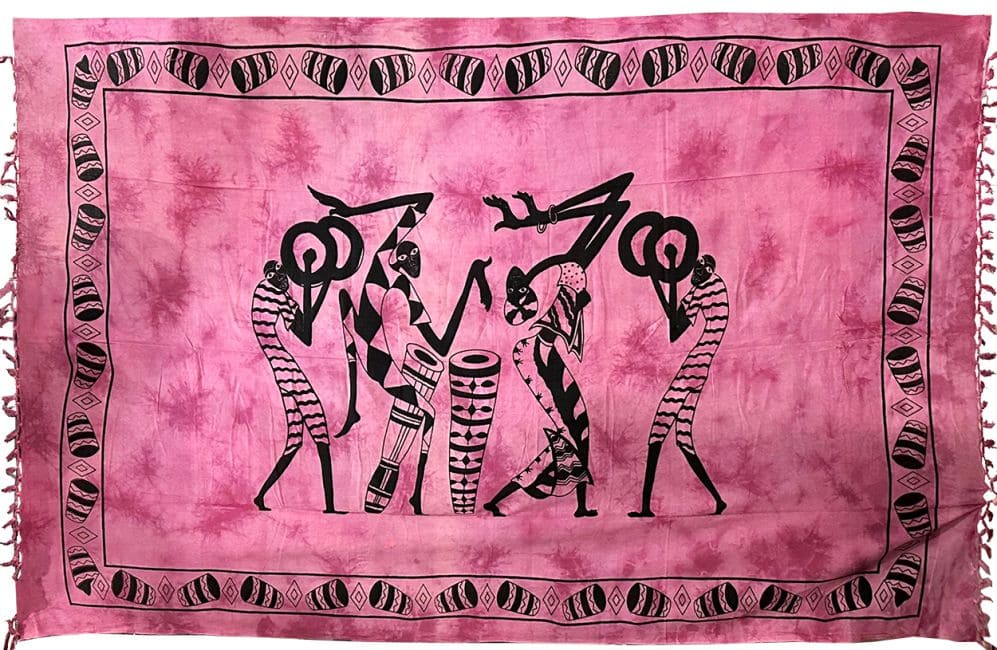 Tenture Africaine Danseurs & Jumbé Tie Dye Rose