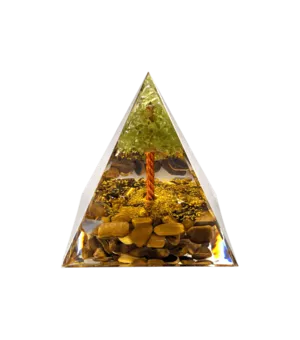Orgonite Pyramide Oeil de Tigre & Péridot Arbre de Vie