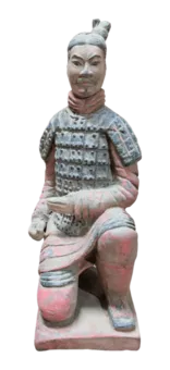 Statue Colorée Antique Archer Agenouillé en Terracotta 22 cm