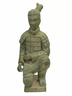 Statue Colorée Antique Archer Agenouillé en Terracotta 26 cm