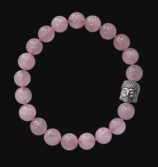 Bracelet Quartz rose & Bouddha perles 8mm