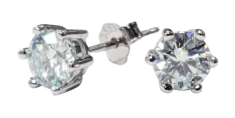 Boucles d'Oreilles Rondes Solitaire Argent 925 Moissanite Facettée AA 5mm