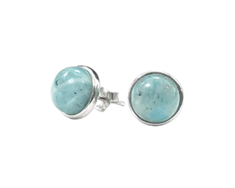 Boucles d'Oreilles Argent 925 Amazonite AA 8mm